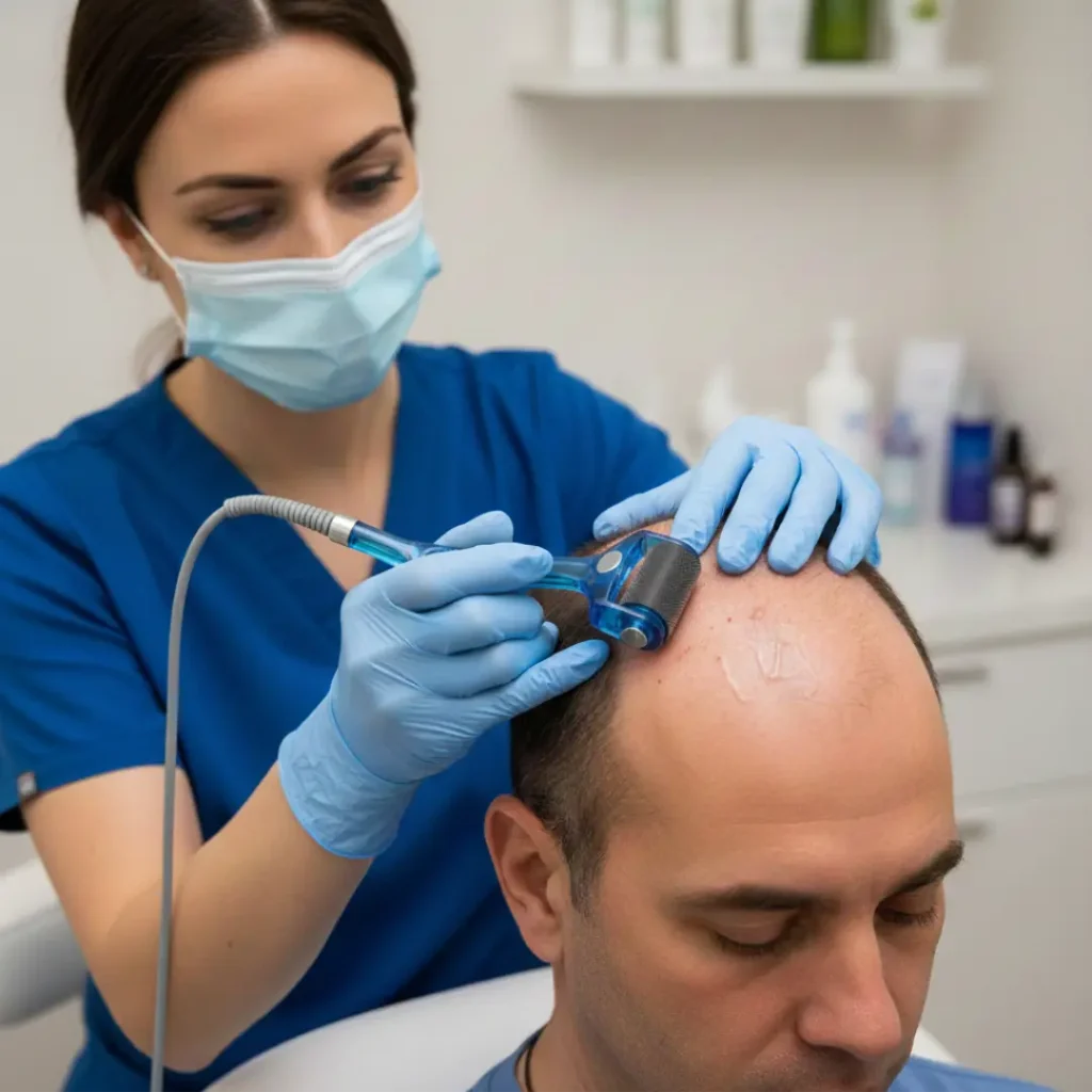The Procedure in Action: A high-quality photo of a professional using a derma roller.