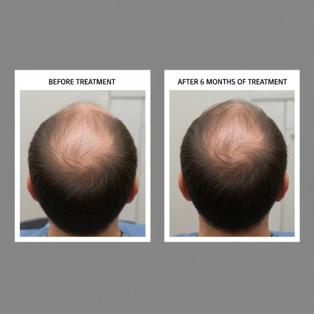 Before and After Comparisons: Side-by-side photos showing hair density before starting treatment and the results after several months.