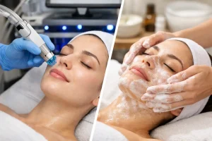 HydroFacial device and traditional facial cleansing