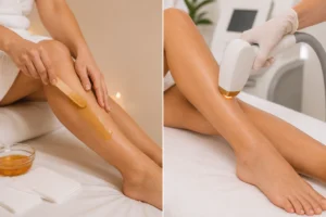 Waxing and laser hair removal treatment on legs