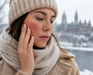 Woman protecting dry skin during Ottawa winter weather