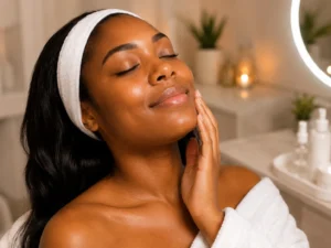 Glowing skin after dermaplaning treatment