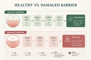 You Glow Aesthetics infographic showing the differences between a healthy and damaged skin barrier.