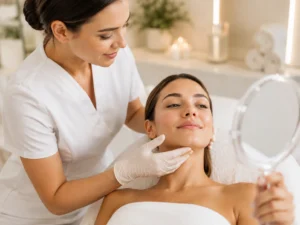 Skin results checked after microneedling treatment
